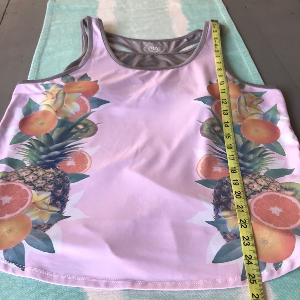 SO, Tropical Fruit Print, Athletic Tank Top With Built In Bra - Picture 10 of 10